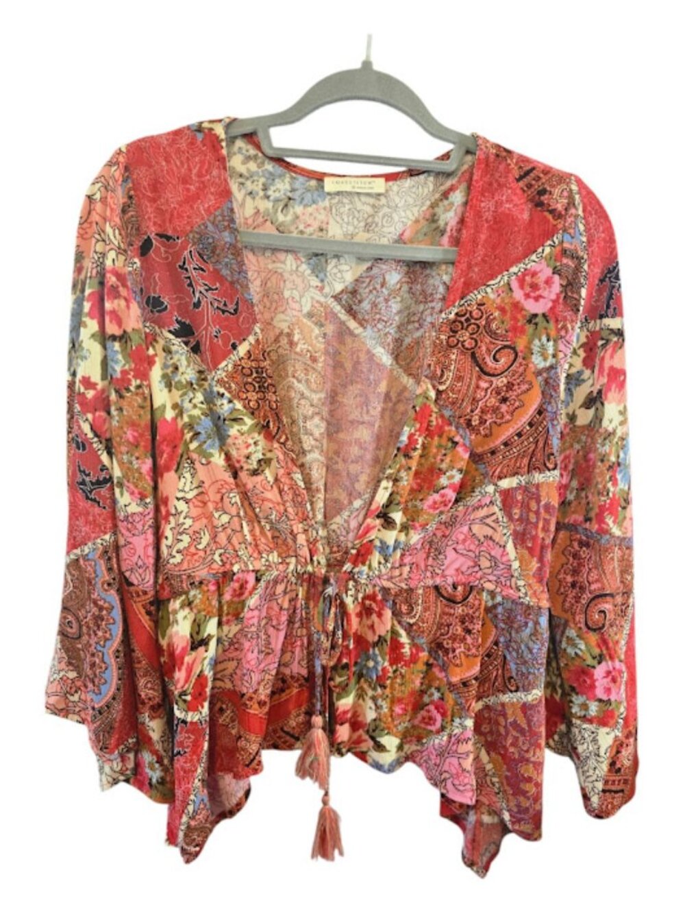 Bohemian kimono top patchwork floral print front tie Lovestitch size small